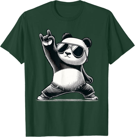 Retro Panda Rock Music Gift Men Kids Women Funny Panda T-Shirt - T-Shirt | Forest