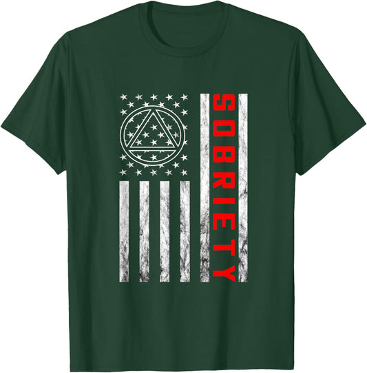 Vintage American Flag Sobriety Narcotics Anonymous Sober T-Shirt - T-Shirt | Forest