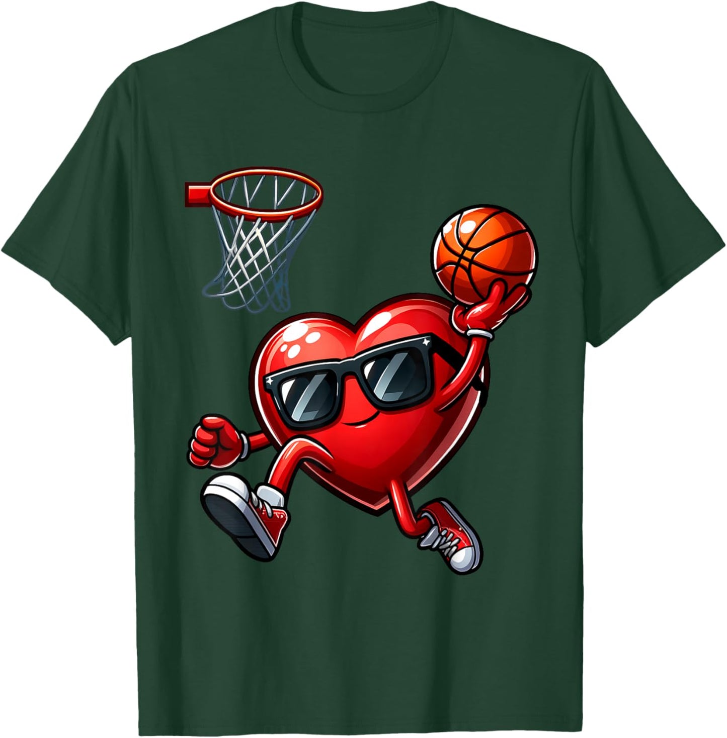 Funny Heart Dunking Basketball Valentines Day Boys Kids T-Shirt - T-Shirt | Forest