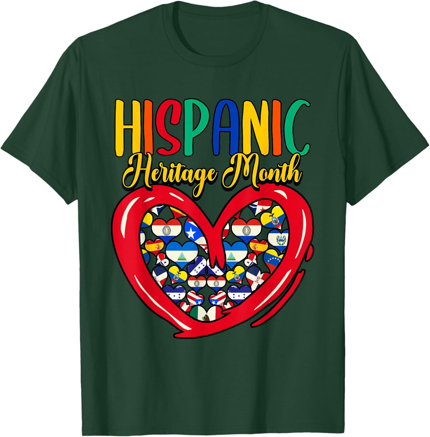 Hispanic Heritage Month All Countries Flags Heart T-Shirt - T-Shirt | Forest