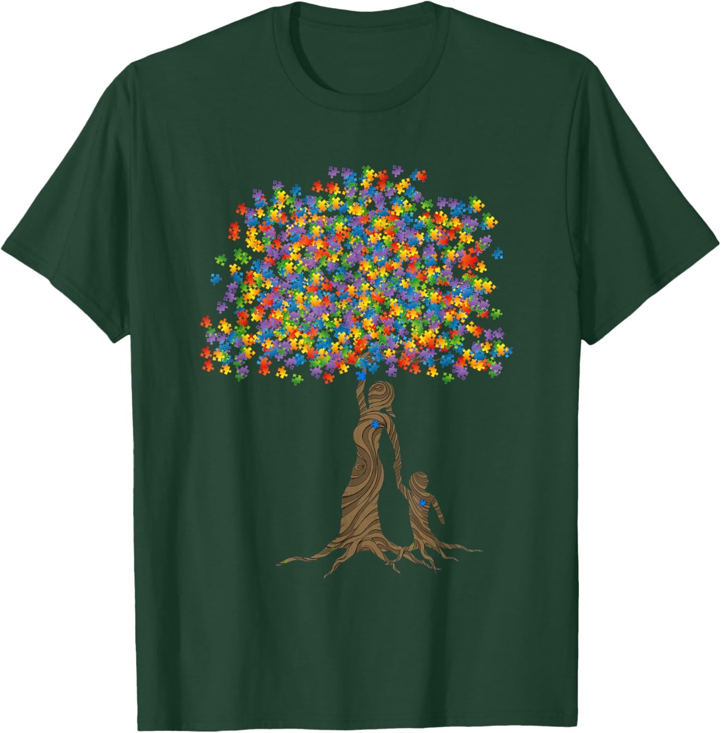 Autism Mom Tree With Puzzle Pieces Mom And Son Kid Matching T-Shirt - T-Shirt | Forest