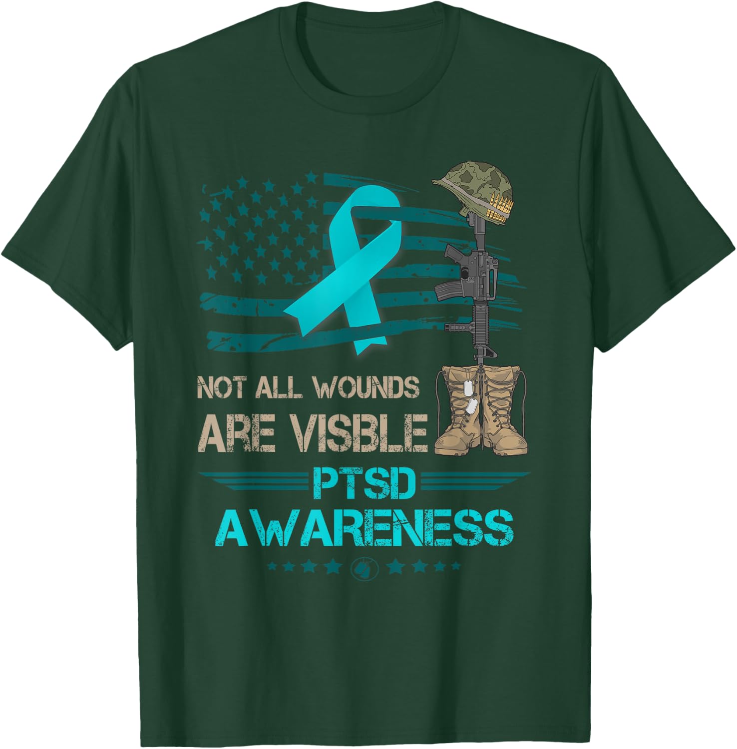 Patriotic Military PTSD Awareness Veterans Suuport T-Shirt - T-Shirt | Forest