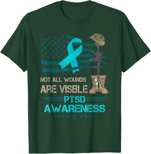 Patriotic Military PTSD Awareness Veterans Suuport T-Shirt - T-Shirt | Forest