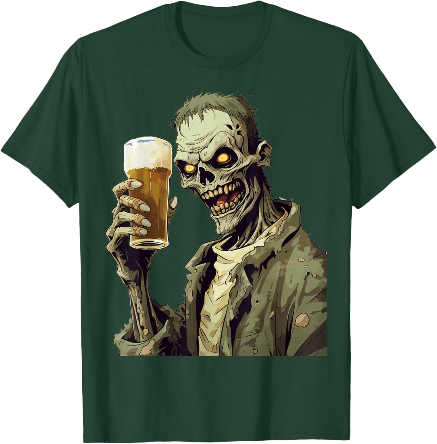Halloween Zombie Drinking Beer T-Shirt - T-Shirt | Forest