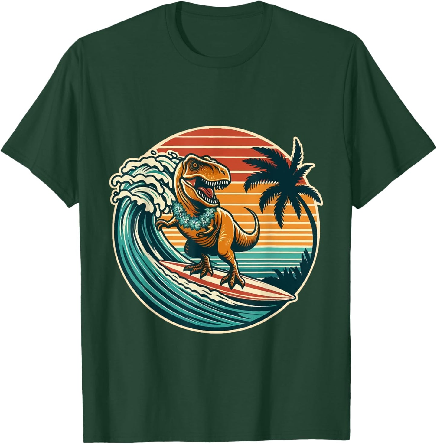 Surfing Trex Hawaiian Dinosaur Surfboard Retro Surf Lovers T-Shirt - T-Shirt | Forest