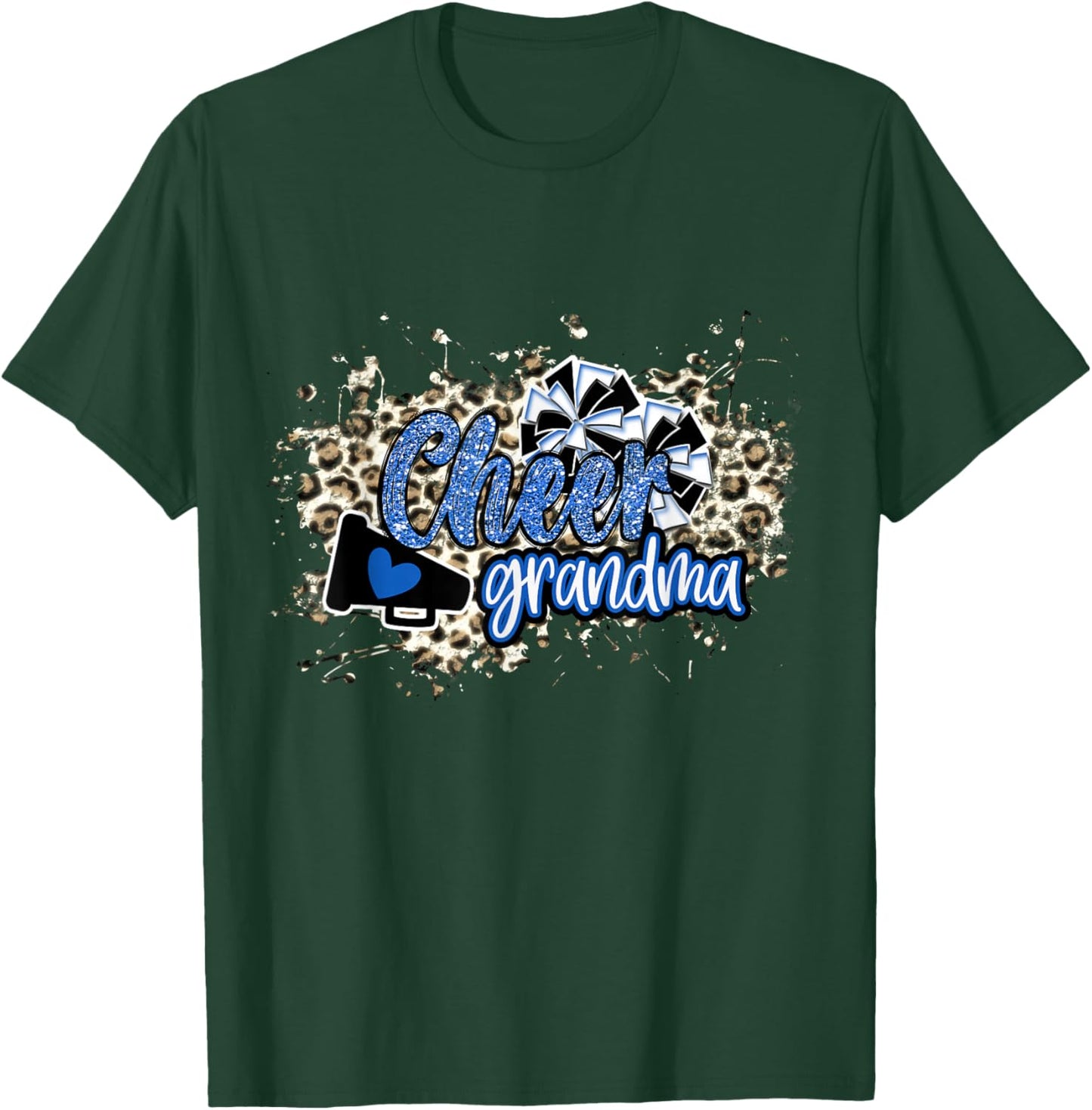 Cheer Grandma Shirt, Megaphone Blue Leopard Cheetah Print T-Shirt - T-Shirt | Forest