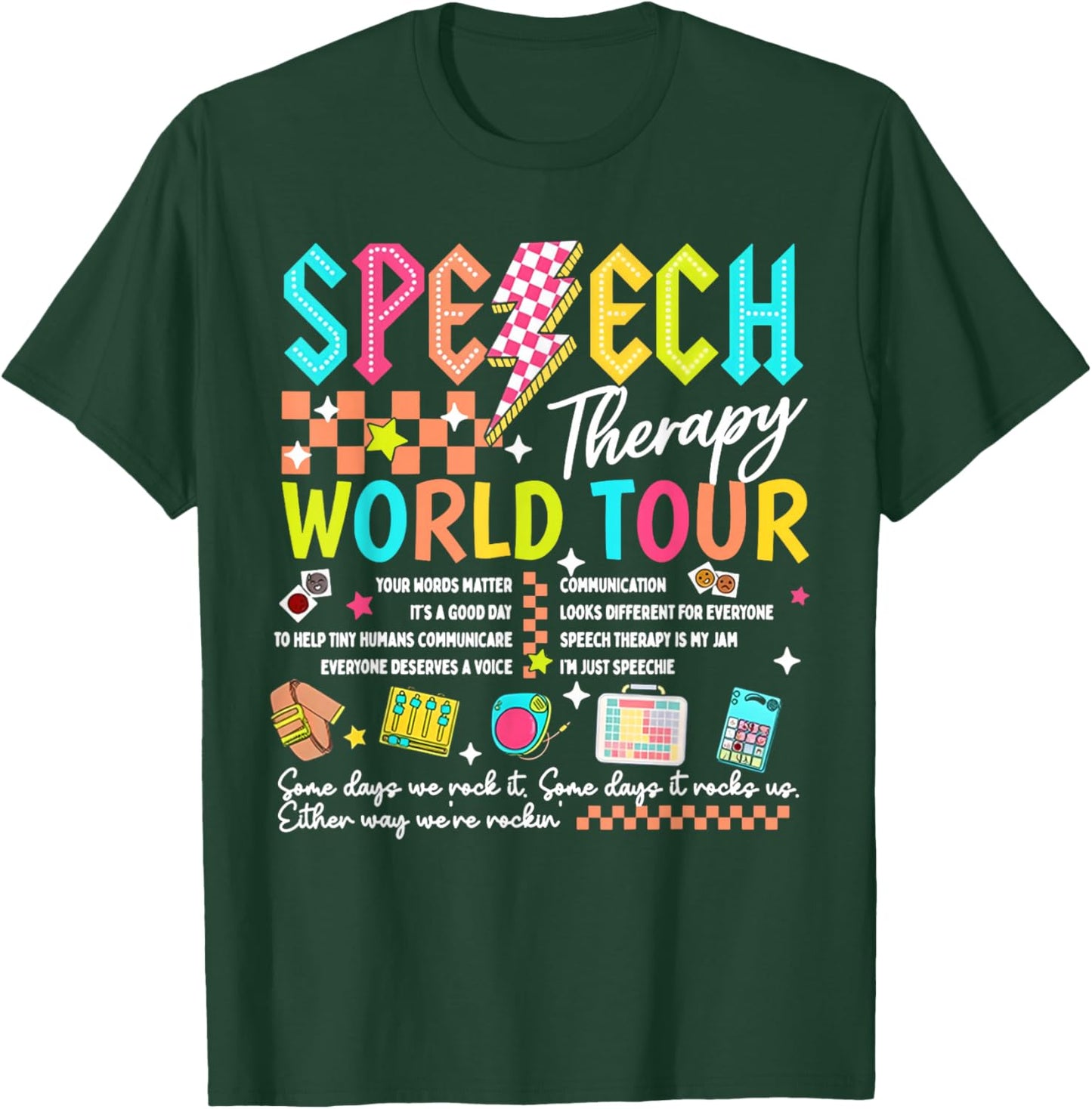 Speech Therapy World Tour Retro Lightning SLP Pathologist T-Shirt - T-Shirt | Forest