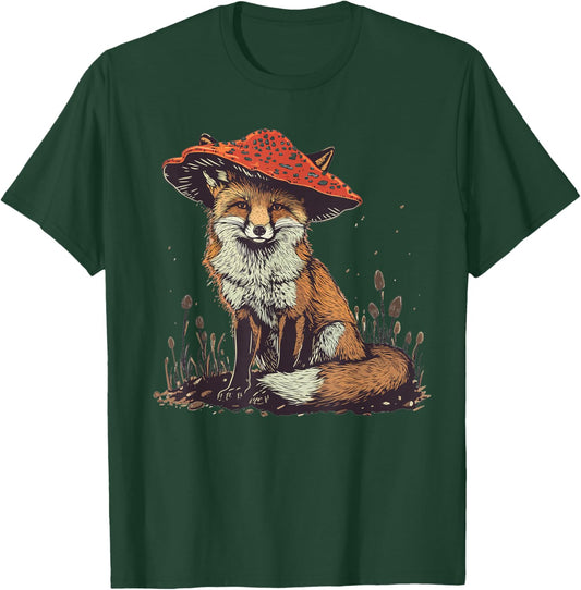 Fox Mushroom Hat Cottagecore Fairycore Aesthetic Funny T-Shirt - T-Shirt | Forest