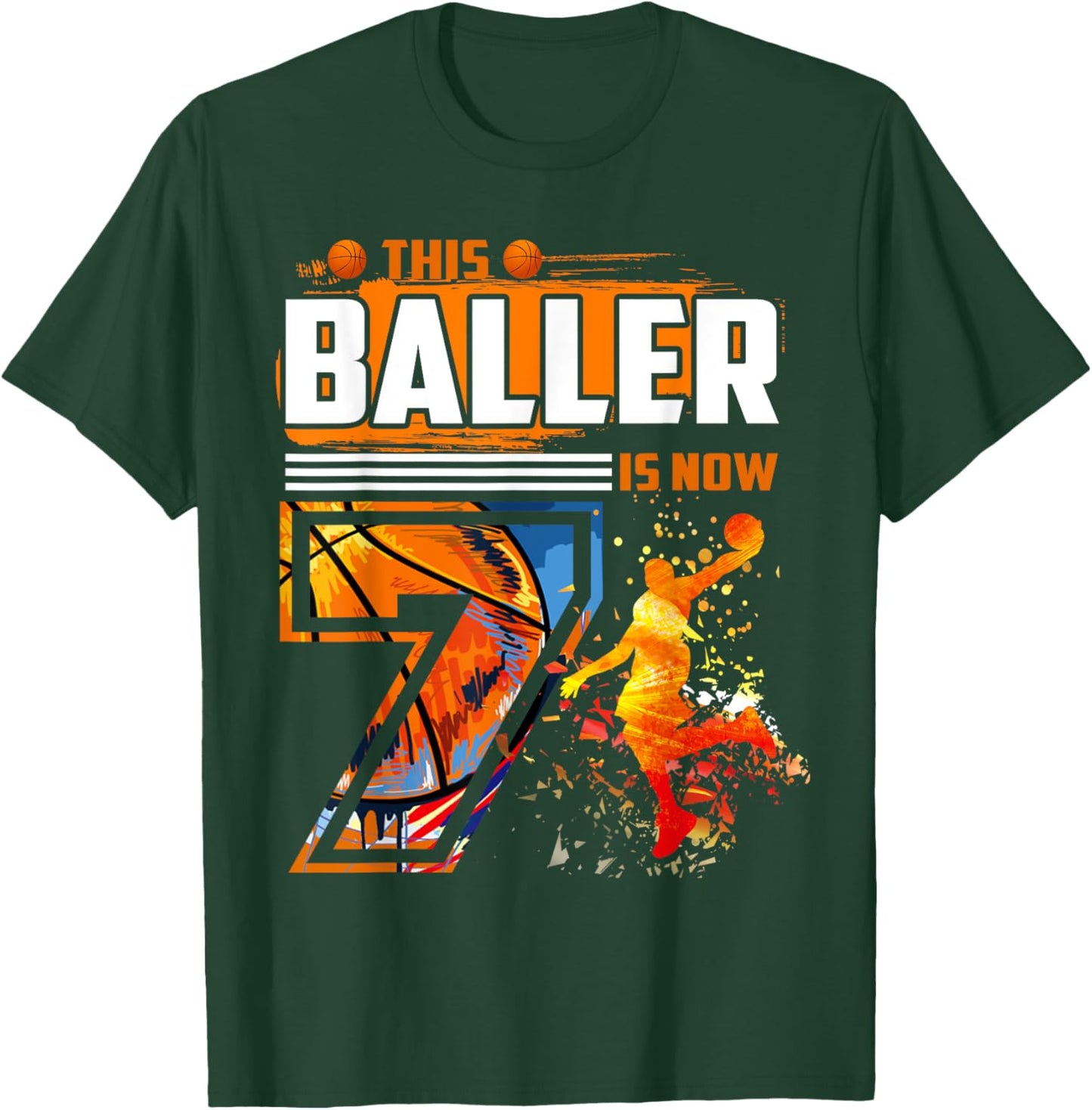 This Baller Is Now 7 Cool Basketball 7th birthday 7 yrs Old T-Shirt - T-Shirt | Forest