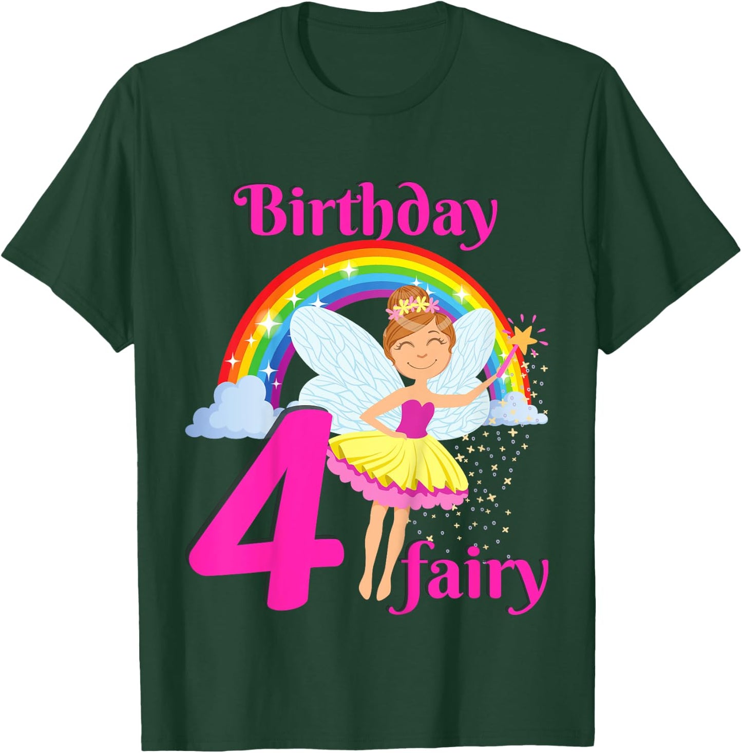 Kids Fairy Birthday Party 4 years old Fairy Birthday Party Theme T-Shirt - T-Shirt | Forest