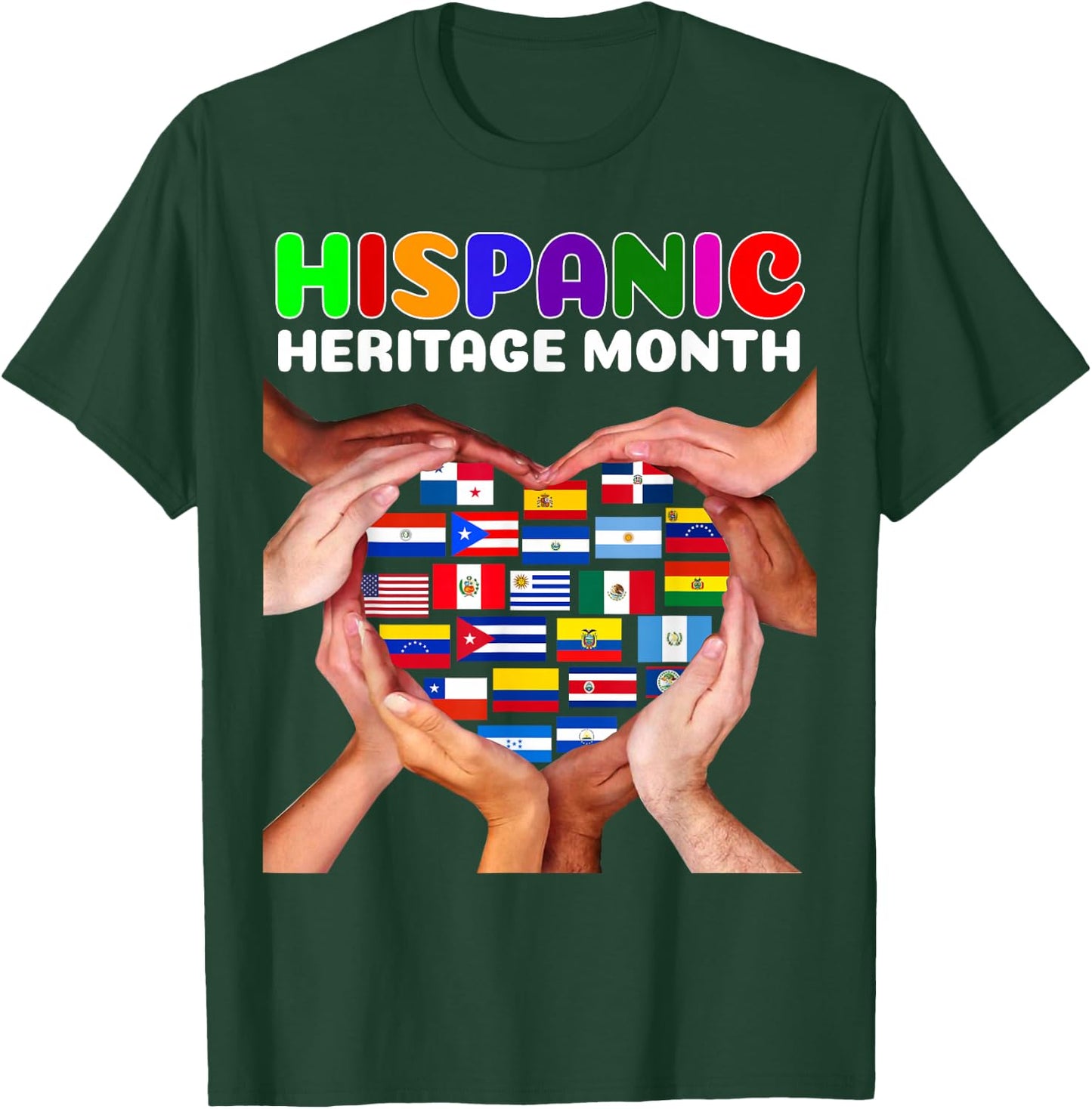 Hispanic Heritage Month All Countries Heart Hands T-Shirt - T-Shirt | Forest