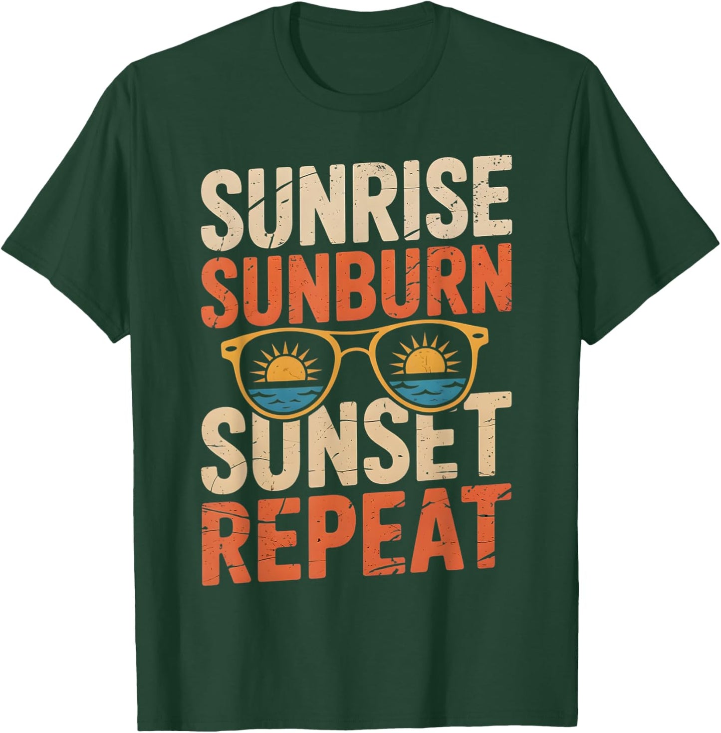 Sunrise Sunburn Sunset Repeat Vintage Retro Summer Vacation T-Shirt - T-Shirt | Forest