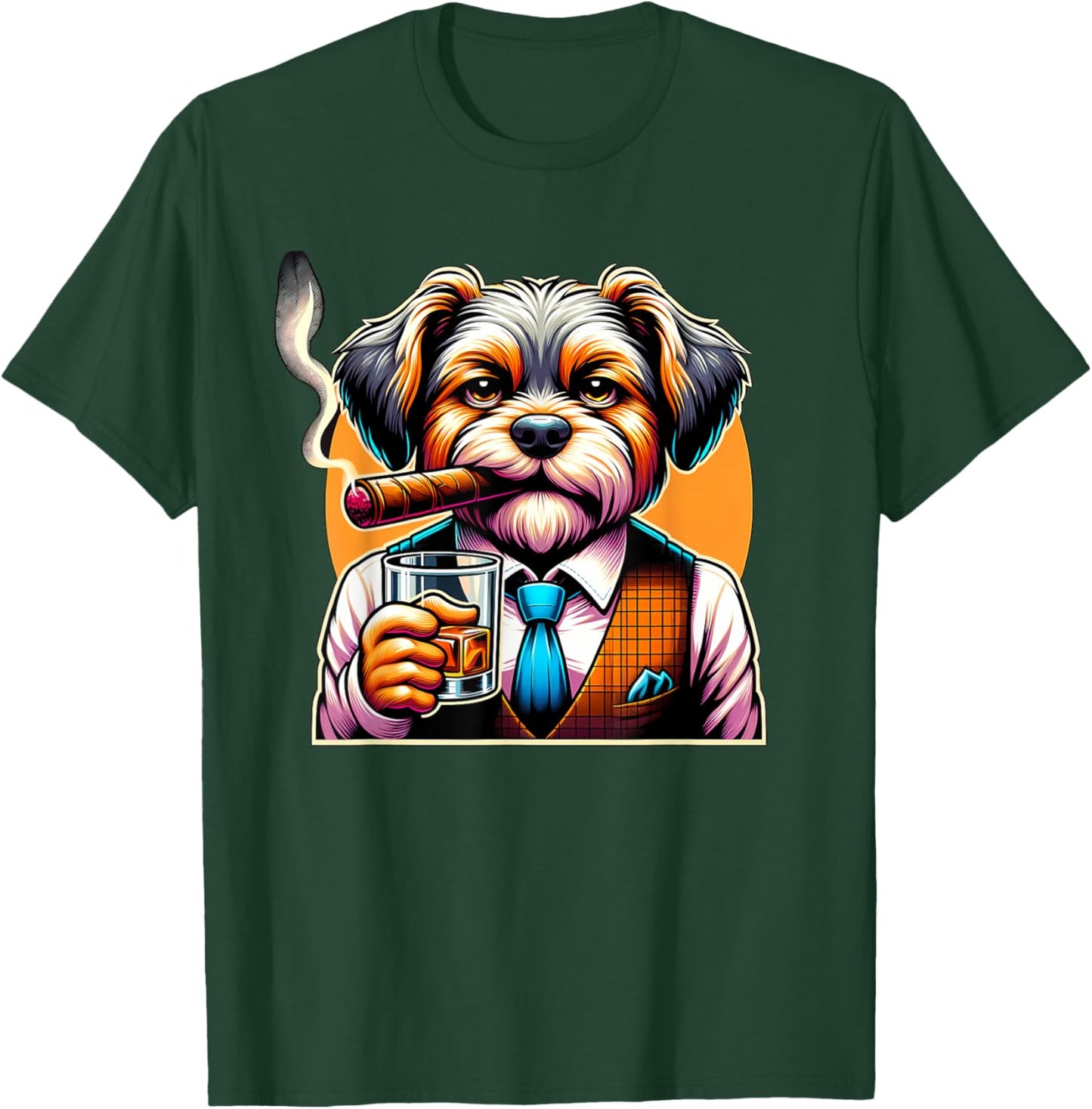 Dorkie Dog Cigar And Whiskey T-Shirt - T-Shirt | Forest