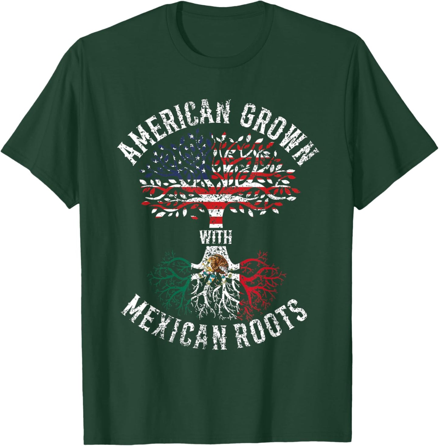 American Grown with Mexican Roots USA Mexico T-Shirt - T-Shirt | Forest