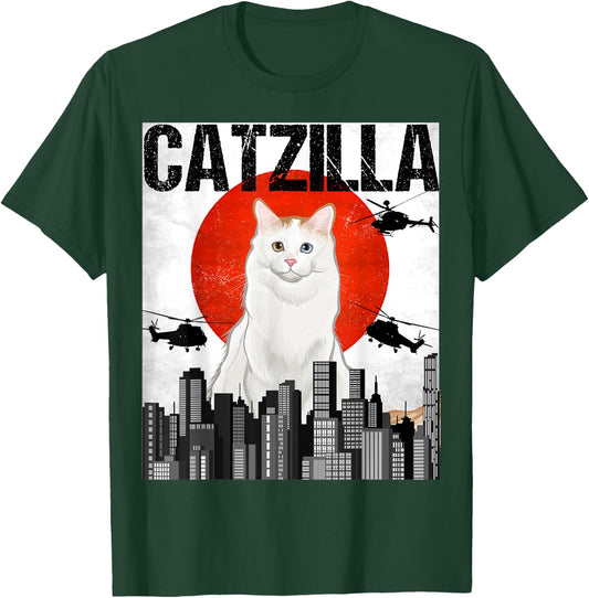 Funny Vintage Japanese Catzilla Turkish Van Cat Men Women Kids T-Shirt - T-Shirt | Forest