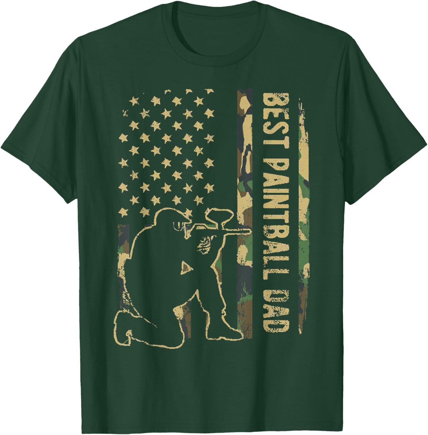 Paintball Dad Camouflage American Flag Fathers Day Gift Men T-Shirt - T-Shirt | Forest