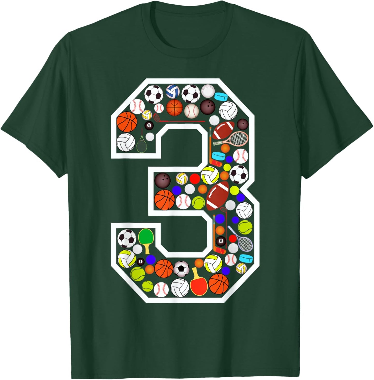 Kids 3rd Birthday Sports Big Number Three 3 Year Old Boy T-Shirt - T-Shirt | Forest