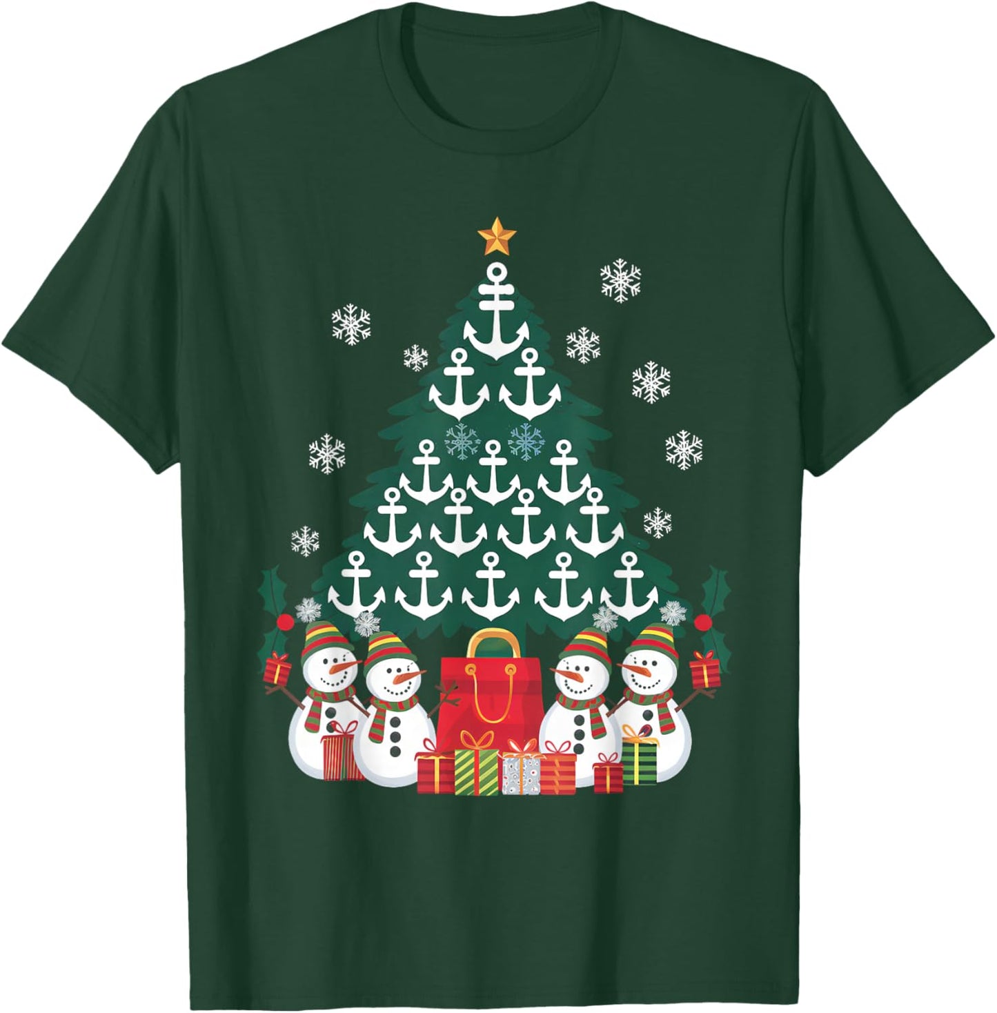 Santa Anchors Xmas Lights As Christmas Tree Cruise Ship Boat T-Shirt - T-Shirt | Forest