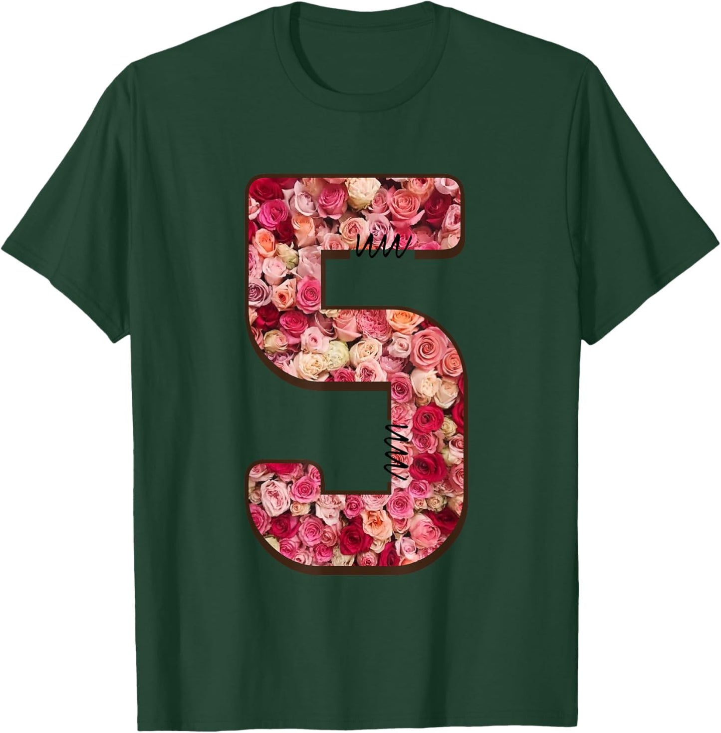 Number 5 Roses Blossoms Petals T-Shirt - T-Shirt | Forest