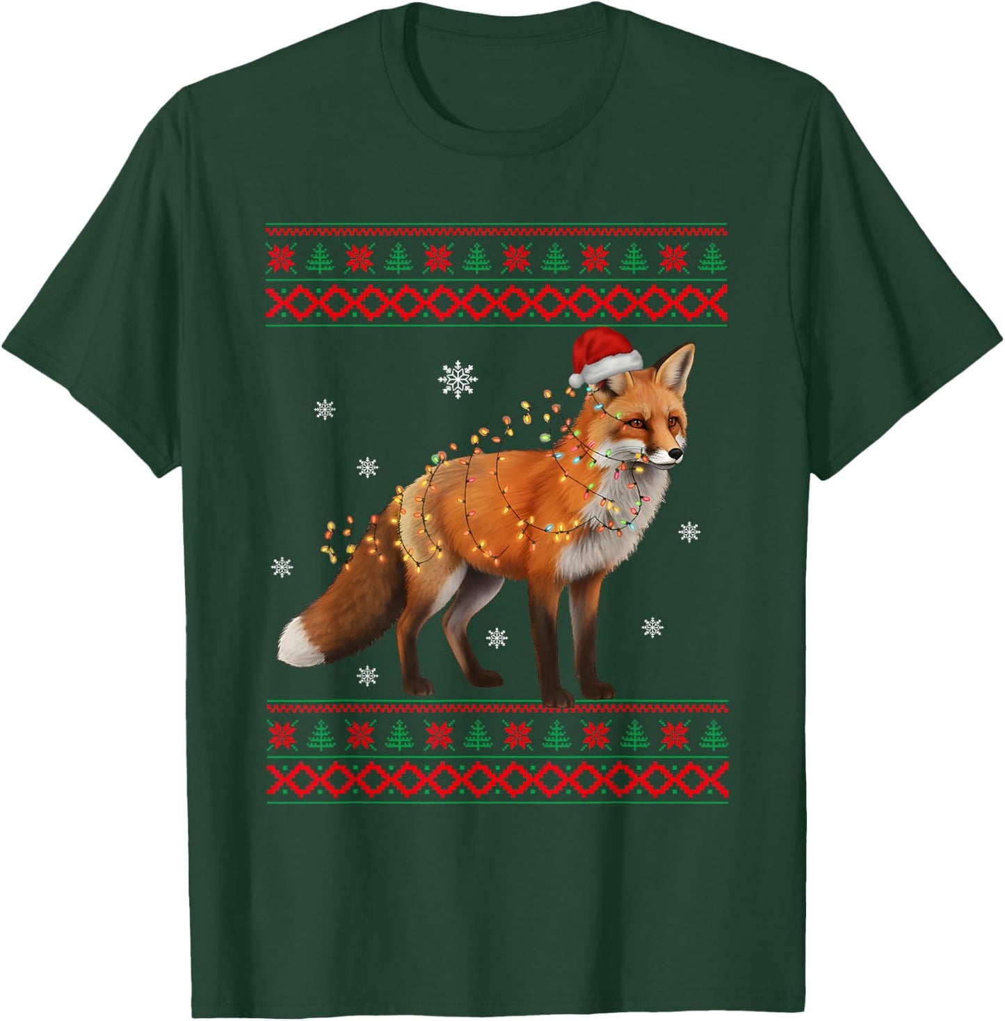 Fox Christmas Sweater Fox Christmas Tree Lights T-Shirt - T-Shirt | Forest