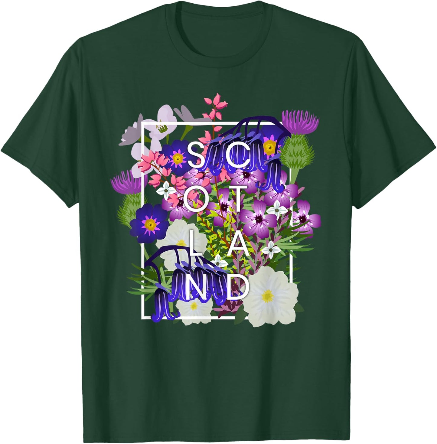 Flowers of Scotland Word Art - Scottish Pride T-Shirt - T-Shirt | Forest