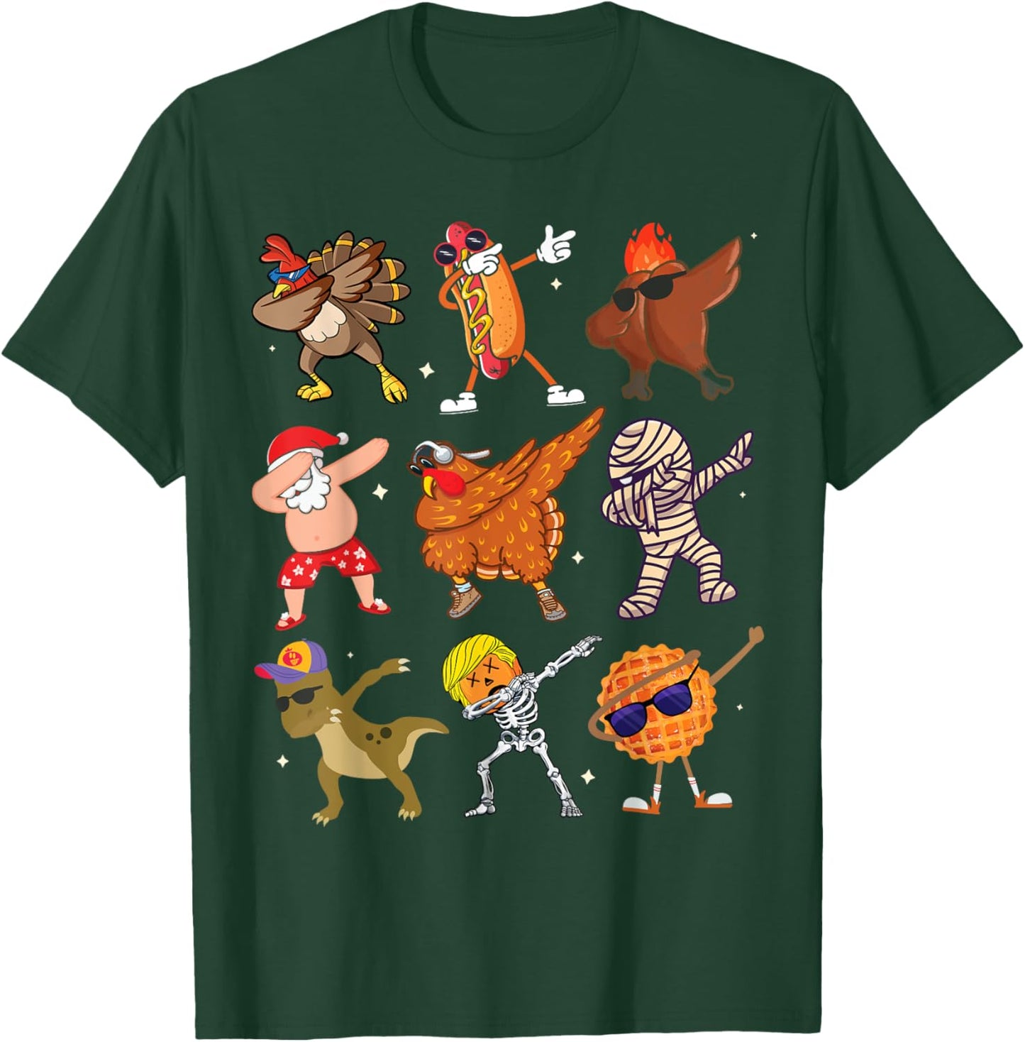 Dabbing Turkey Santa Pilgrim Thanksgiving Funny Dab T-Shirt - T-Shirt | Forest
