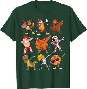 Dabbing Turkey Santa Pilgrim Thanksgiving Funny Dab T-Shirt - T-Shirt | Forest