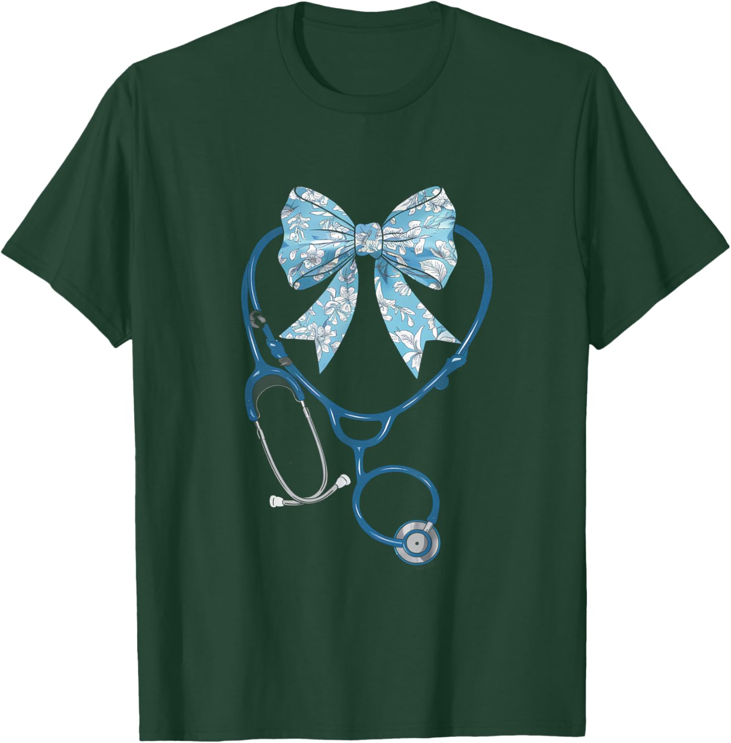 Toile Nurse Bow Blue Coquette Nurse Stethoscope Bow T-Shirt - T-Shirt | Forest