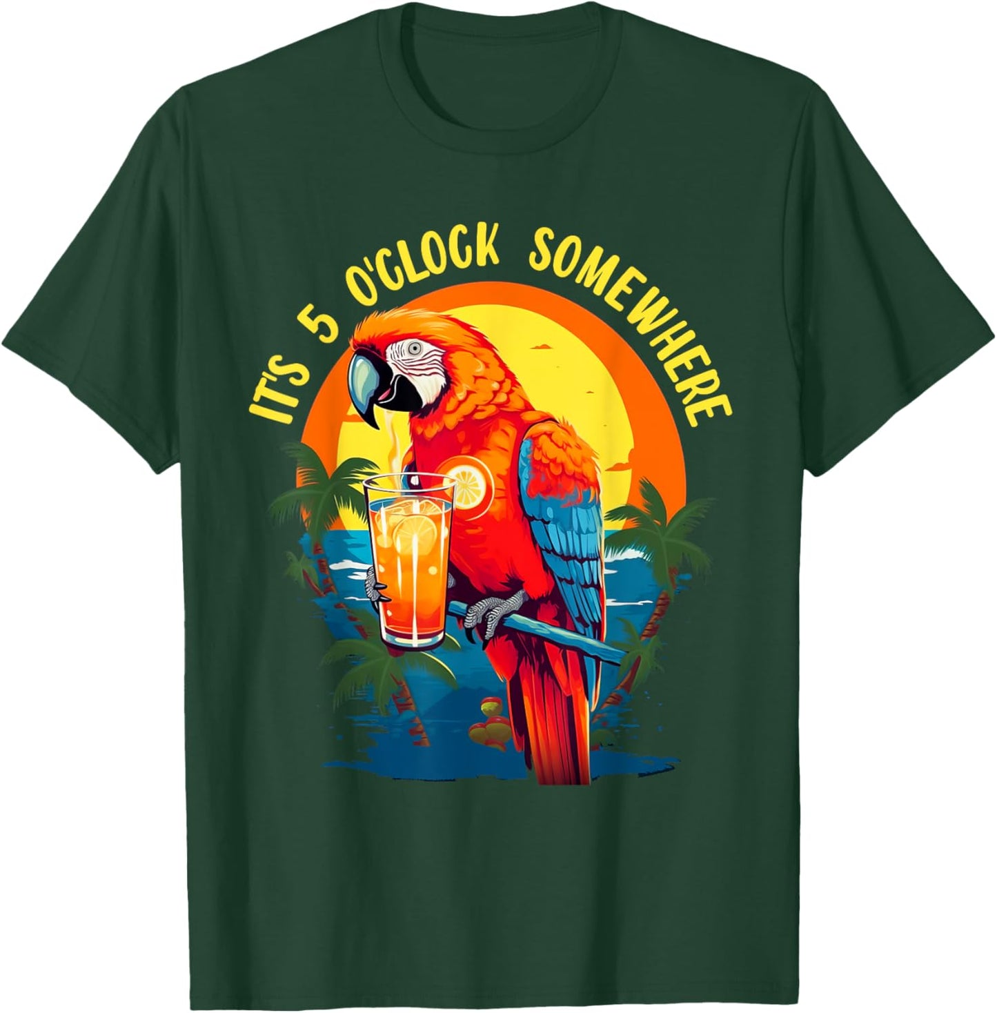 It's 5 O'clock Somewhere Drinking Parrot Cocktail Summer Women T-Shirt - T-Shirt | Forest