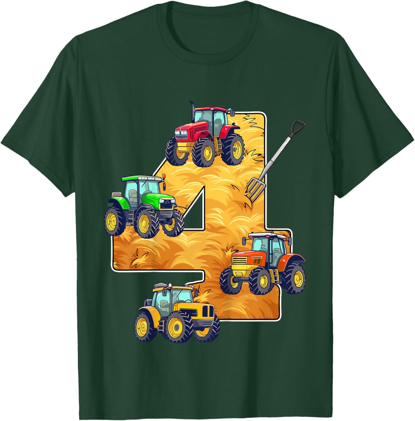 Kids I'm This Many Tractors Old 4th Birthday 4 Year Old Tractor T-Shirt - T-Shirt | Forest