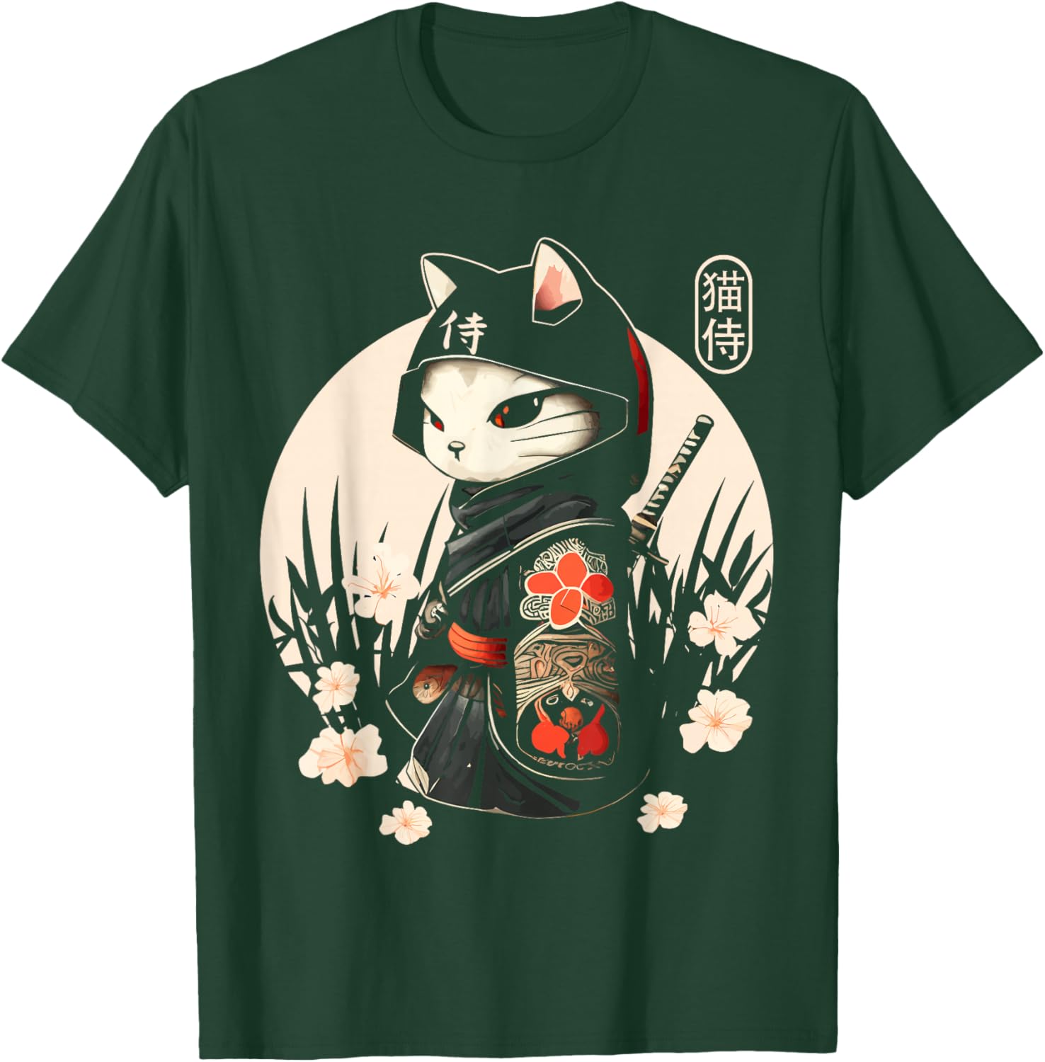 Japanese Samurai Cat Tattoo, Kawaii Ninja Cat T-Shirt - T-Shirt | Forest