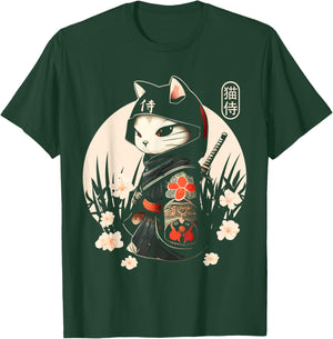 Japanese Samurai Cat Tattoo, Kawaii Ninja Cat T-Shirt - T-Shirt | Forest