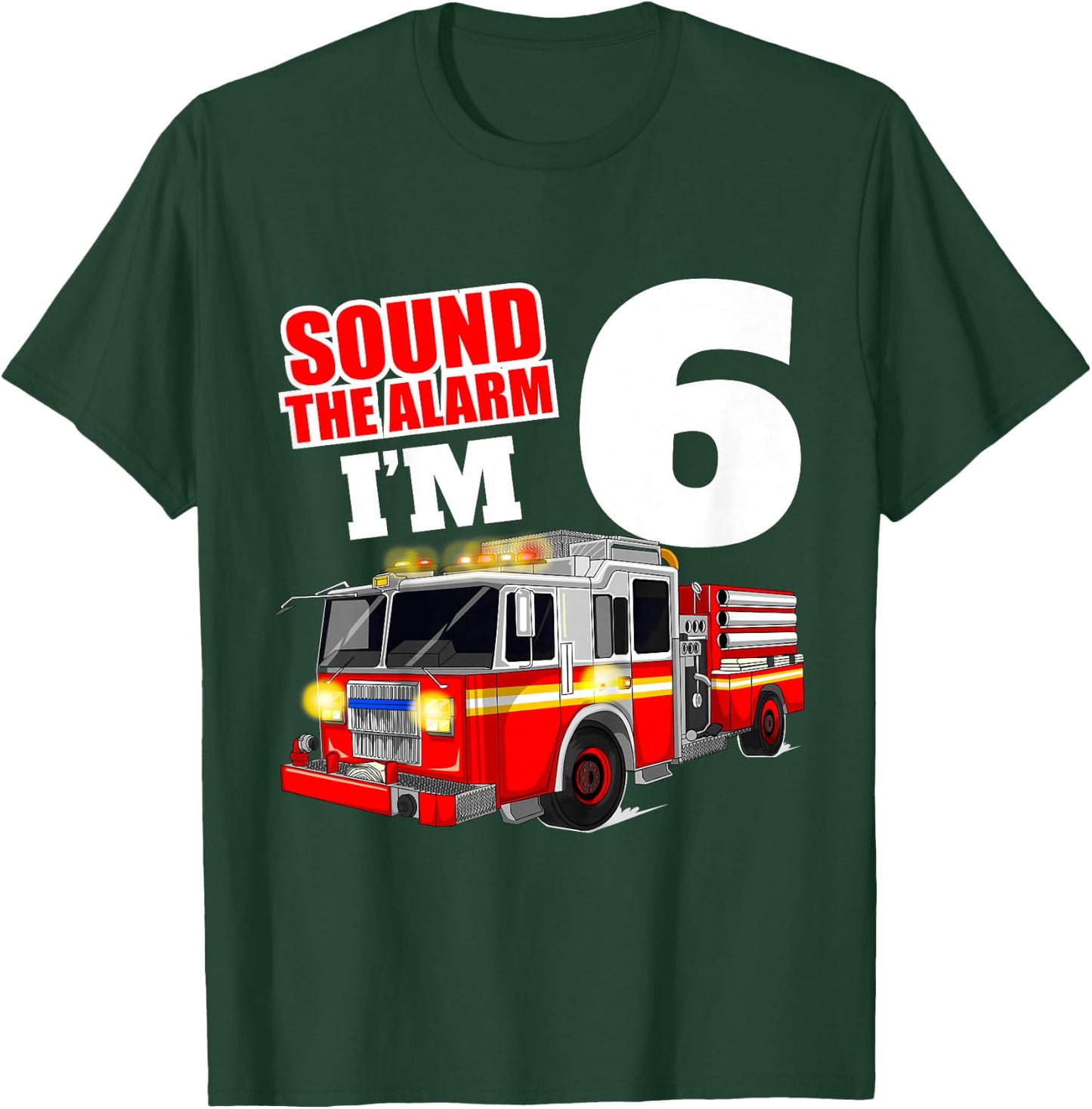 Kids Fire Truck 6th Birthday Boy Firefighter Six 6 Year Old T-Shirt - T-Shirt | Forest