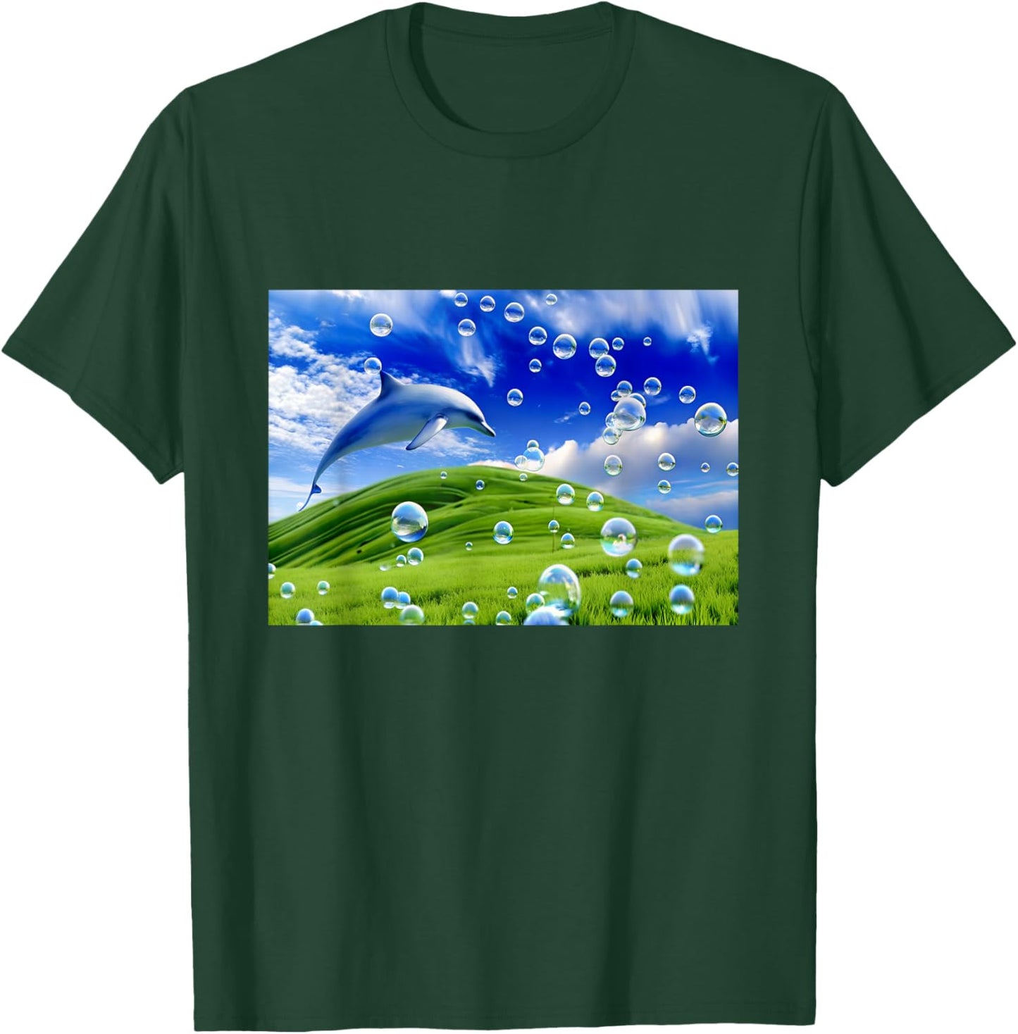Frutiger Aero Dolphin Meadow Aesthetic y2k 2000s Ironic T-Shirt - T-Shirt | Forest