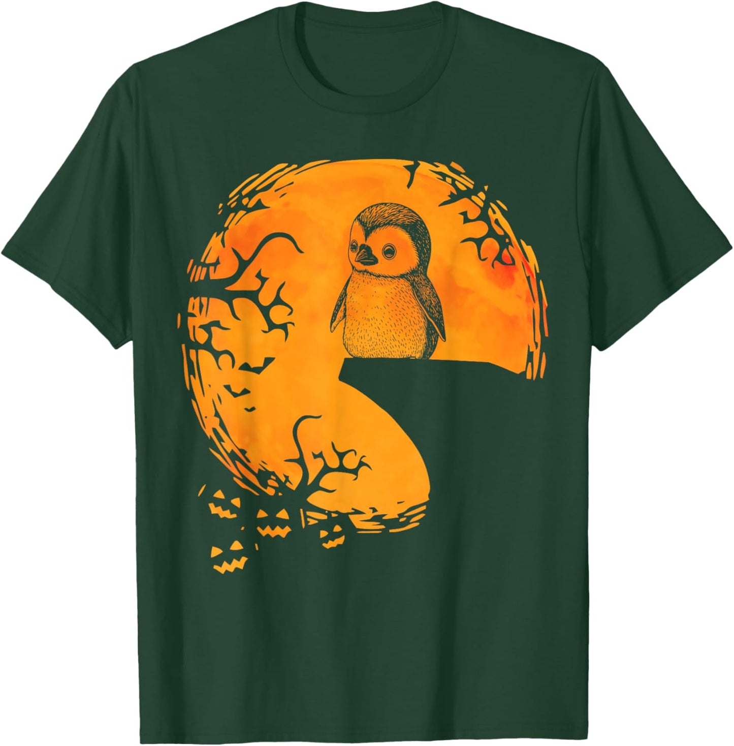 Funny Penguin Halloween Moon Silhouette Spooky Penguin Lover T-Shirt - T-Shirt | Forest