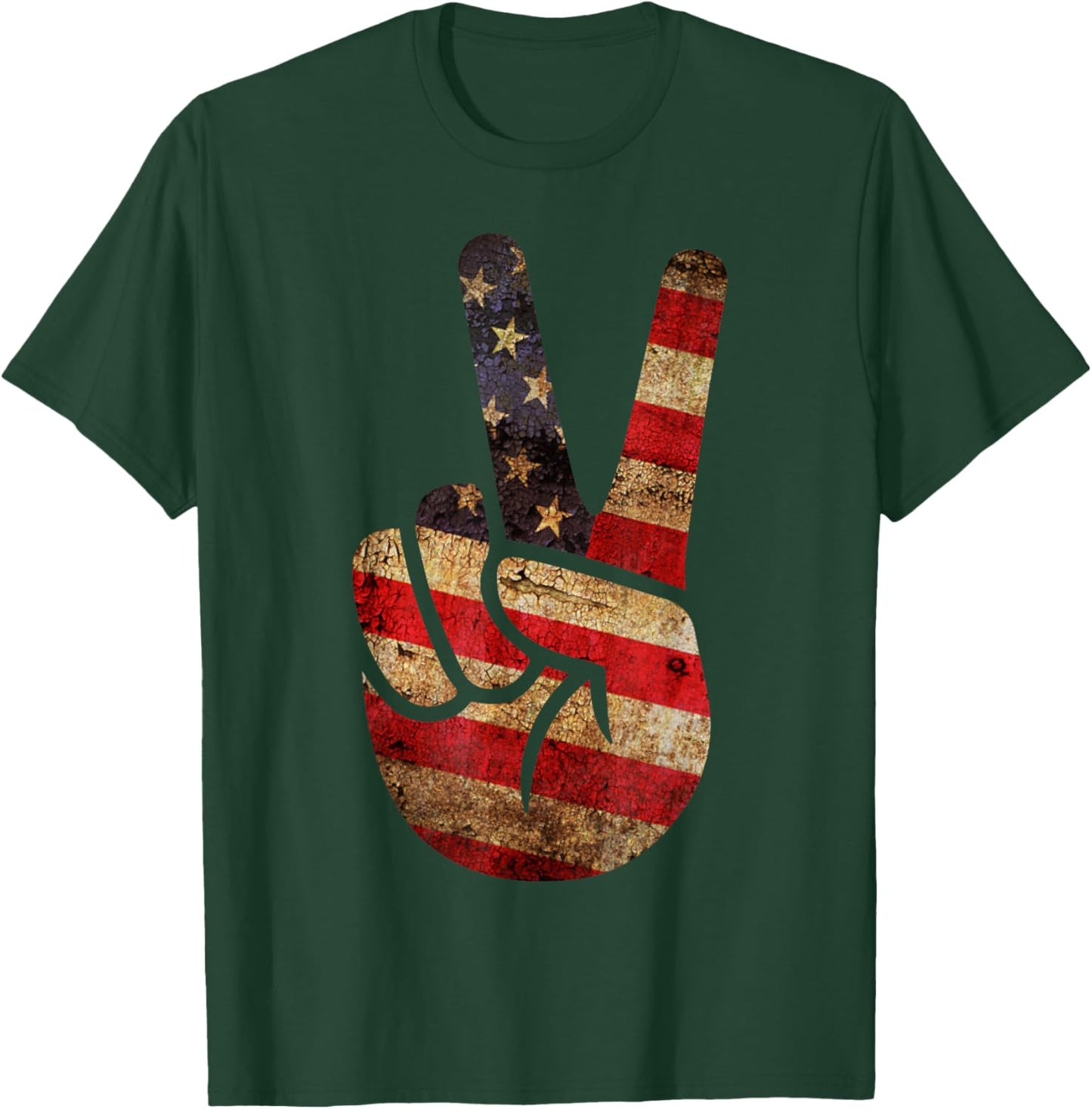 Vintage US American Flag Peace Sign Hand 4th of July T-Shirt - T-Shirt | Forest
