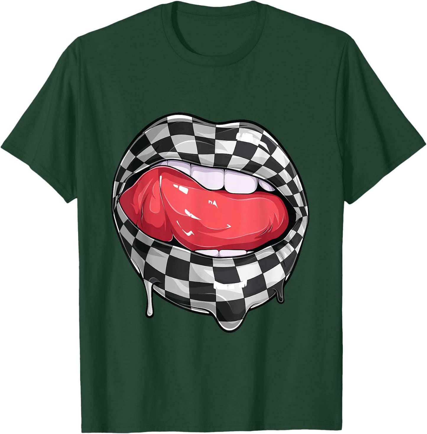 Funny Checkered Black White Lip Racer Race racing car Women T-Shirt - T-Shirt | Forest