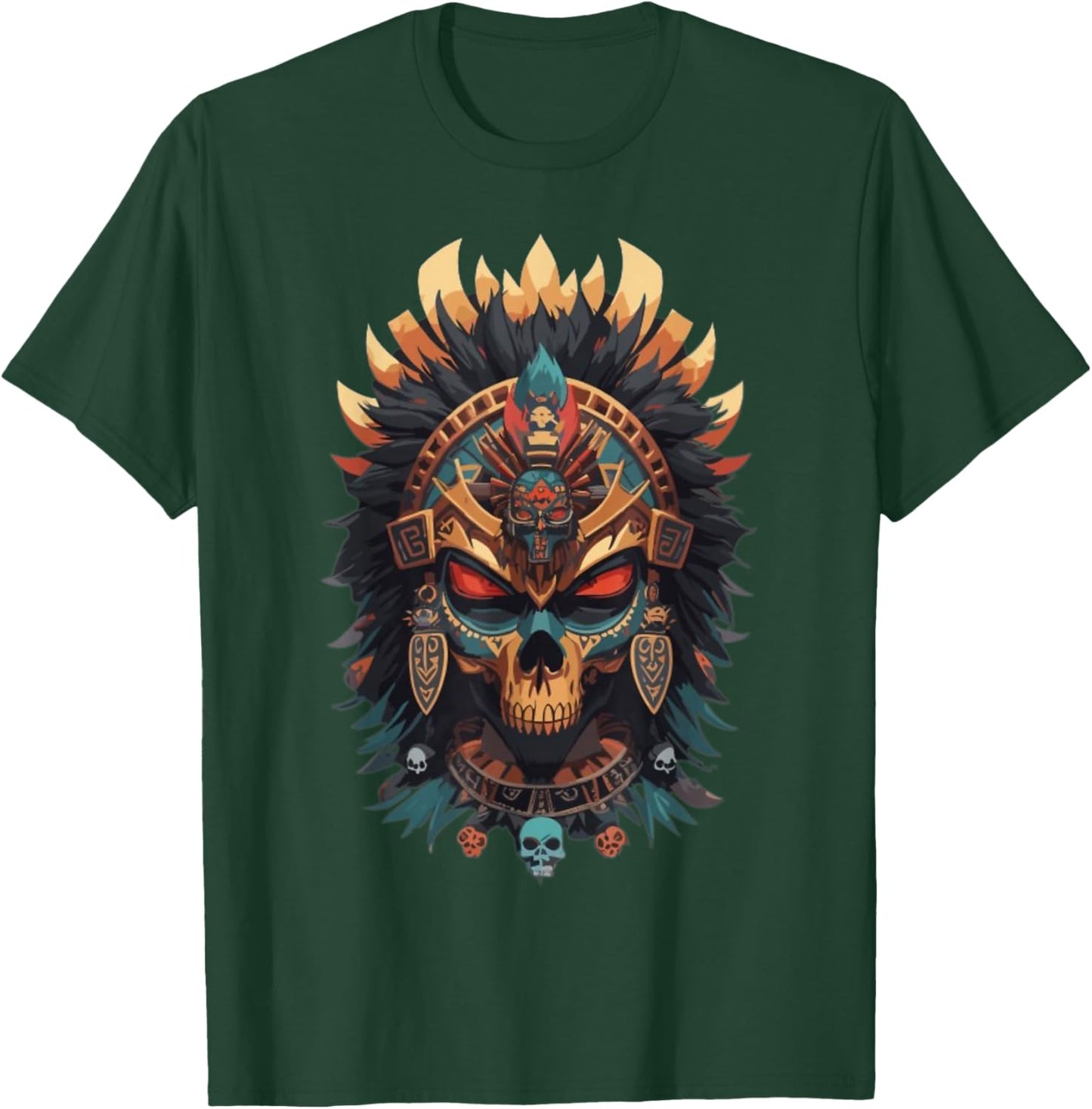 Ancient Aztec Skull King Shaman Mask Mexican Calavera Mayan T-Shirt - T-Shirt | Forest
