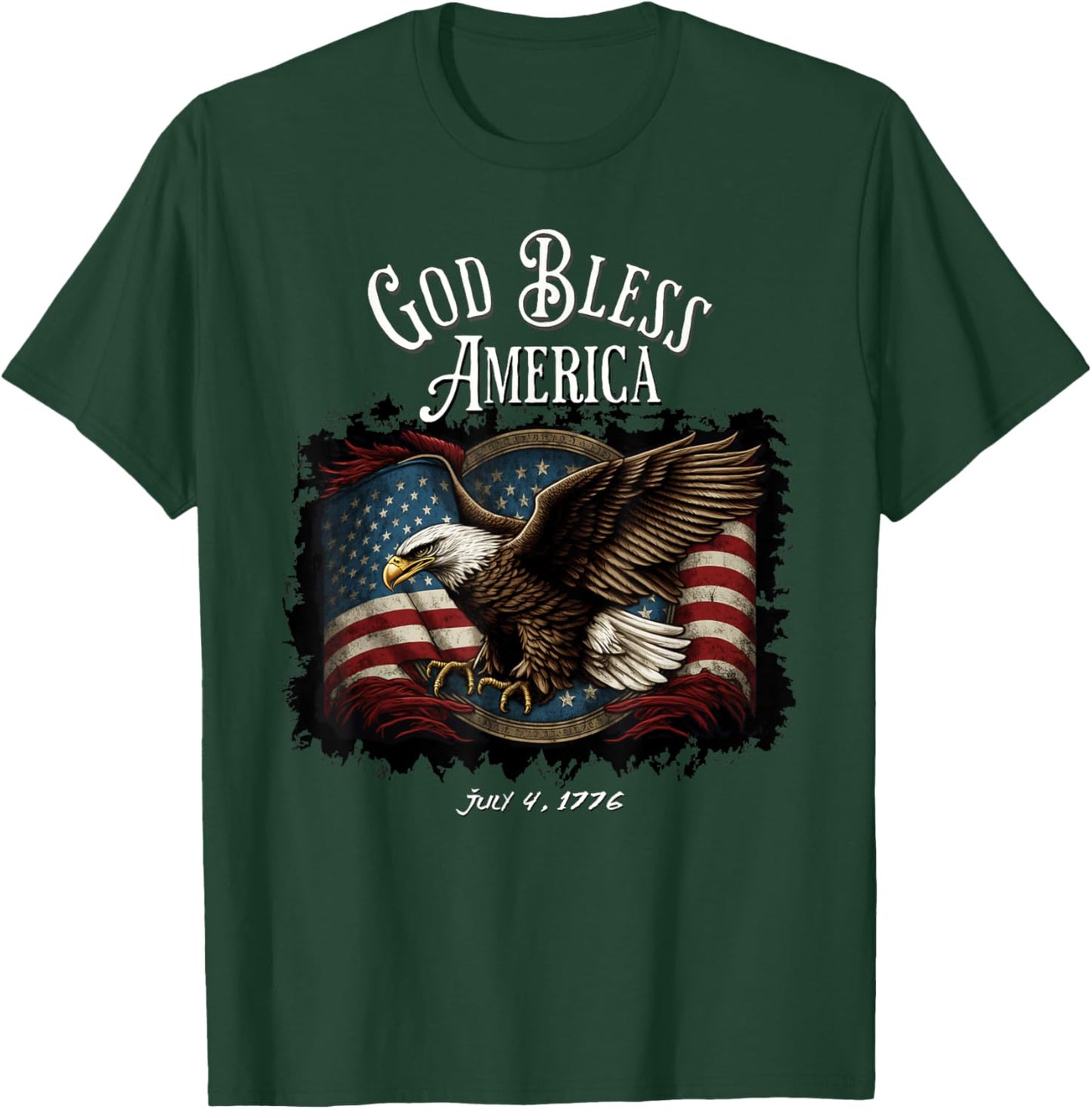 God Bless America Flying Eagle American Flag July 4, 1776 Women Kids Men T-Shirt - T-Shirt | Forest