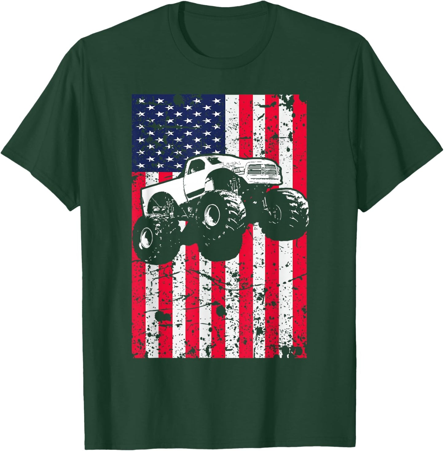 Monster Truck American Flag Racing USA Patriotic T-Shirt - T-Shirt | Forest