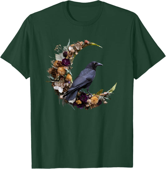 Gothic Crow Floral Moon Raven Goth Flowers Bird T-Shirt - T-Shirt | Forest