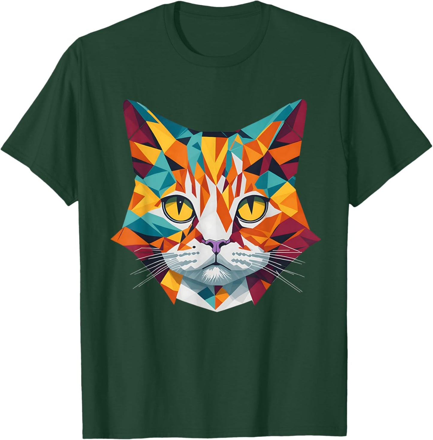 Whiskered Kaleidoscope: Geometric Colorful Abstract Cat Women Kids T-Shirt - T-Shirt | Forest