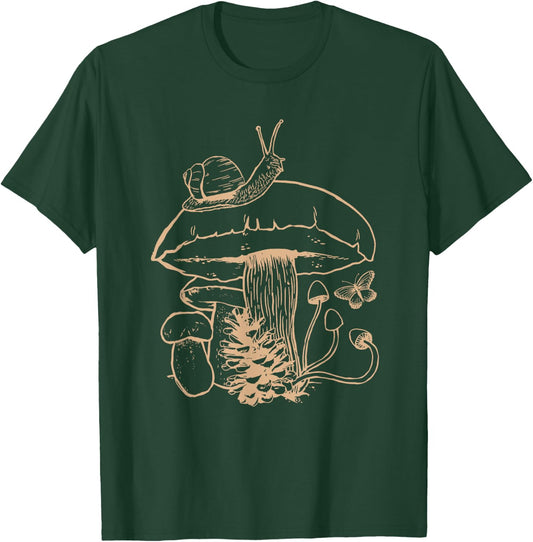 Cottagecore Aesthetic Mushroom Snail Goblincore Mycology T-Shirt - T-Shirt | Forest