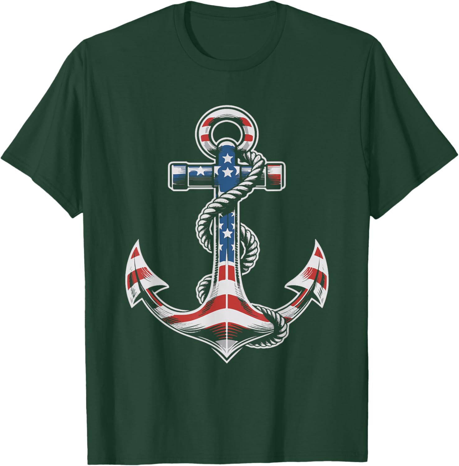 Anchor American Flag 4th of July Patriotic T-Shirt - T-Shirt | Forest
