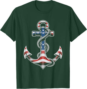 Anchor American Flag 4th of July Patriotic T-Shirt - T-Shirt | Forest