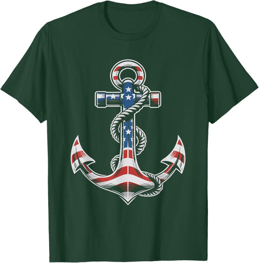 Anchor American Flag 4th of July Patriotic T-Shirt - T-Shirt | Forest