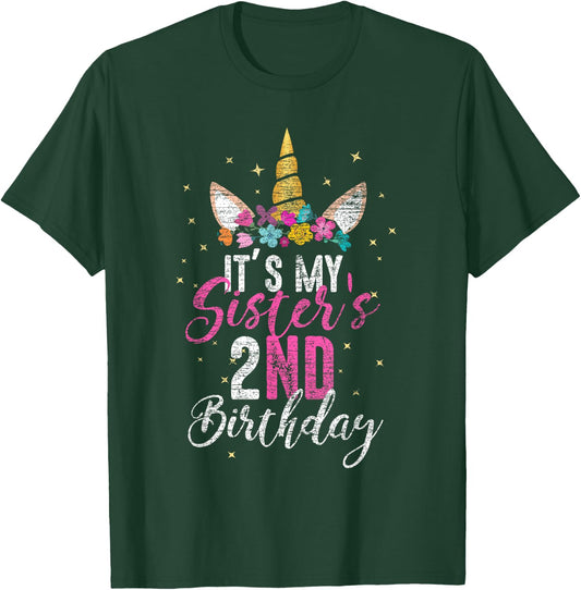 Its My Sisters 2nd Birthay Gift Girl Unicorn Birthday T-Shirt - T-Shirt | Forest