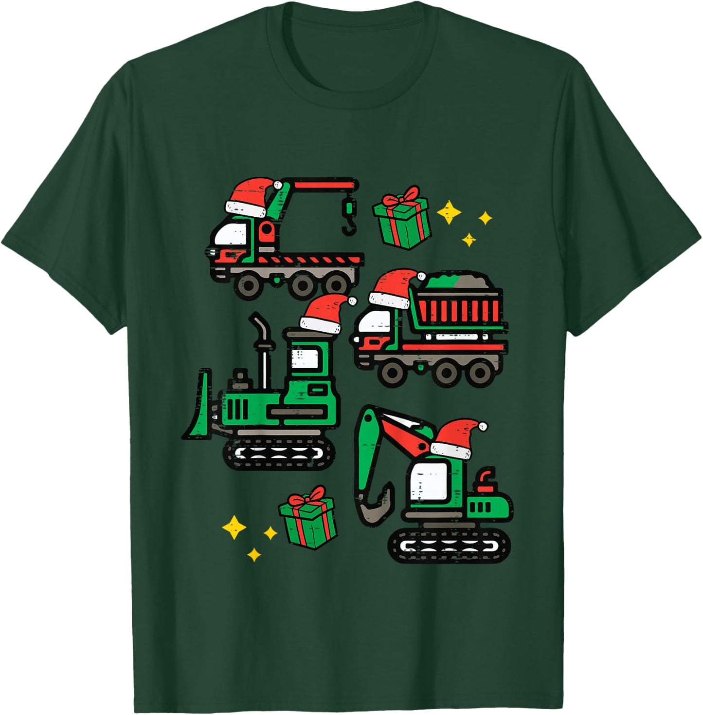 Kids Christmas Construction Trucks Santa Xmas Boys Kids Toddler T-Shirt - T-Shirt | Forest
