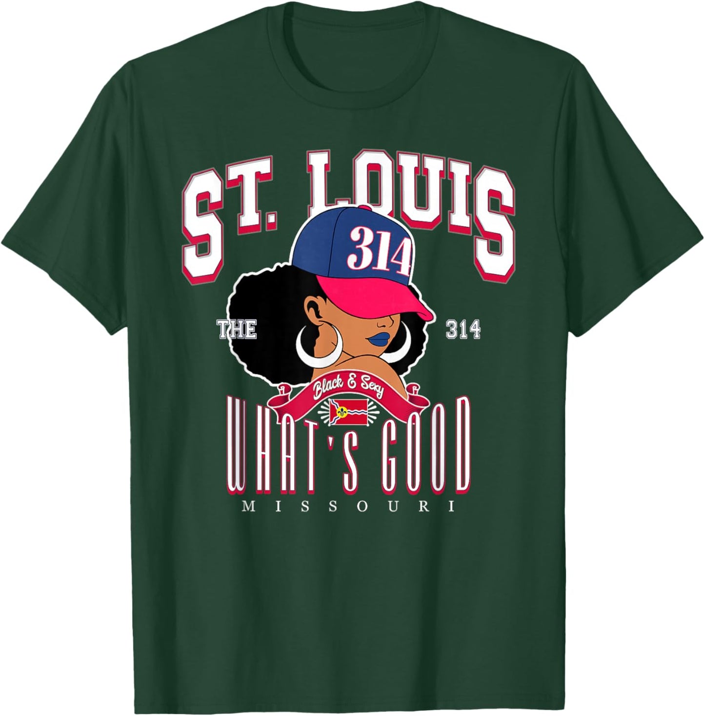 314 Area Code St. Louis Missouri Flag Afro Puff for Shawty T-Shirt - T-Shirt | Forest