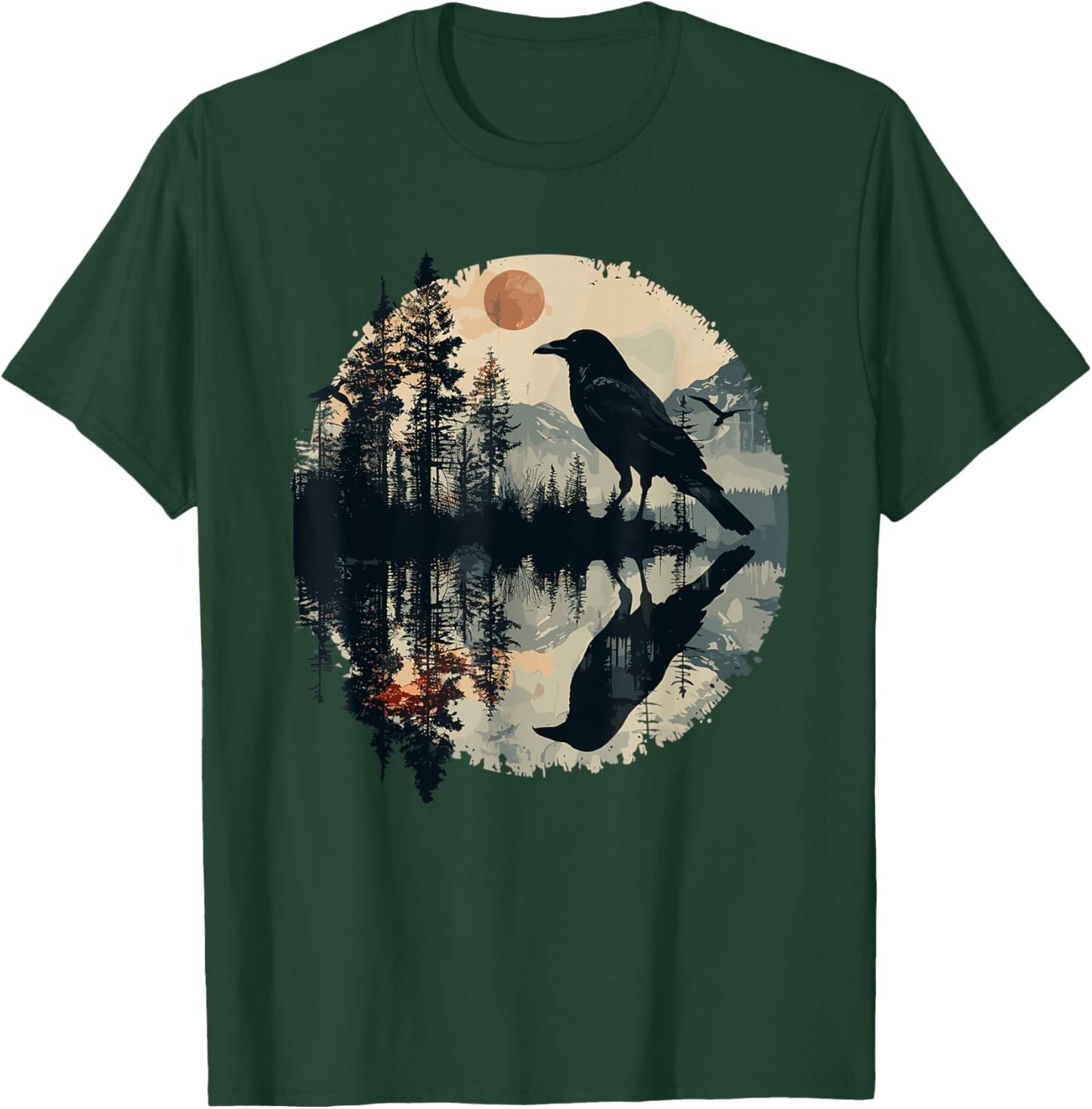 Black Raven Reflection Crow Nature Art T-Shirt - T-Shirt | Forest